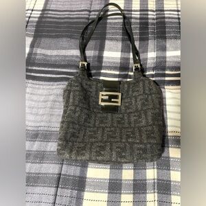 Fendi Wool Ff Zucca Pattern Mamma Baguette Charcoal Gray